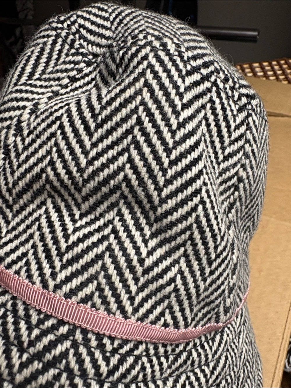 J. Crew Black & White Herringbone Bucket Hat with Pink Ribbon - Picture 16 of 16